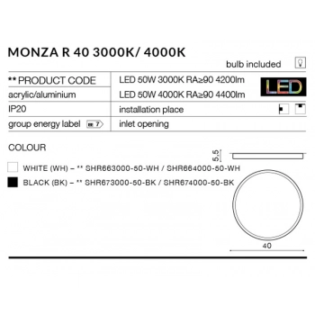 Monza R 40 LED lampa sufitowa SHR673000-50-BK