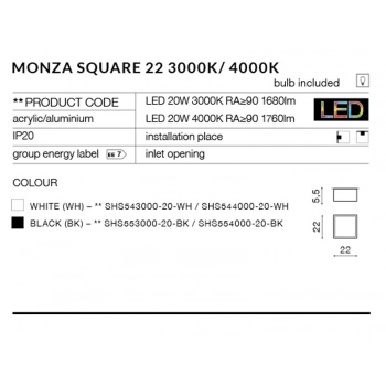 Monza S 22 LED lampa sufitowa SHS553000-20-BK