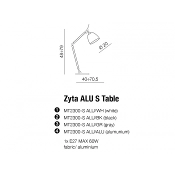 Zyta ALU lampka stołowa E27 MT2300-S ALU/ALU + LED GRATIS