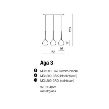 Aga lampa wisząca 3xE14 40W MD1289-3BK + LED GRATIS
