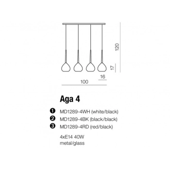 Aga lampa wisząca 4xE14 40W MD1289-4BK + LED GRATIS