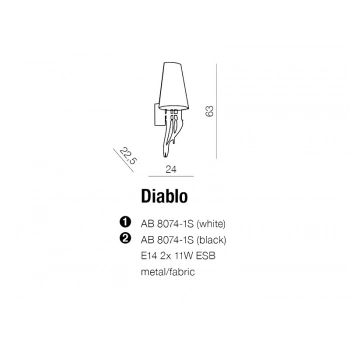Diablo black kinkiet 2xE14 AB 8074-1S + LED GRATIS