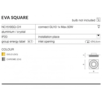Eva Square Chrome GU10 NC1519SQ-CH + LED GRATIS