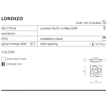 Lorenzo White GU10 NC1778-WH + LED GRATIS