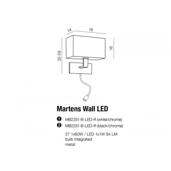 Martens LED White kinkiet E27 MB2251-B-LED-R WH + LED GRATIS