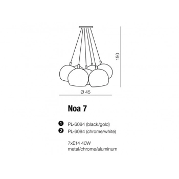 Noa 7 lampa wisząca 7xE14 40W PL6084 CH + LED GRATIS