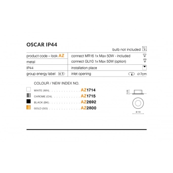 OSCAR wpust IP44 złoty + LED GRATIS