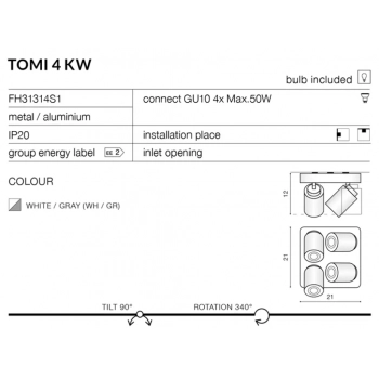 Tomi 4 KW White FH31314S11 WH/GR + LED GRATIS