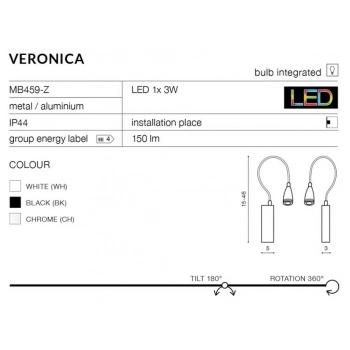 Veronica Chrome kinkiet LED IP44 MB459-Z-CH