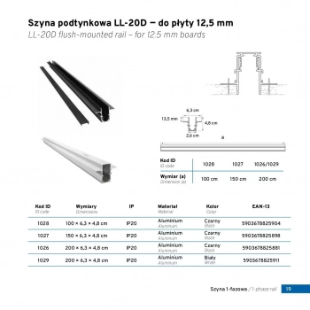 Szynoprzewód magnetyczny 48V podtynkowa LL-20D 150cm czarna