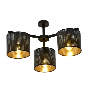 Emibig Jordan 3 lampa sufitowa 3 x E27 1144/3 czarna z ażurowymi abażurami czarno - złotymi