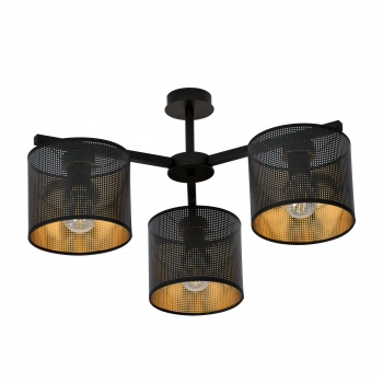 Emibig Jordan 3 lampa sufitowa 3 x E27 1144/3 czarna z ażurowymi abażurami czarno - złotymi