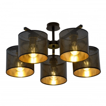 Emibig Jordan 5 lampa sufitowa 5 x E27 1145/5 czarna z ażurowymi abażurami czarno - złotymi