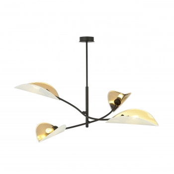 Emibig Lotus 4 lampa wisząca ruchomymi ramionami 4 x E14 1107/4 czarna z biało - złotymi abażurami