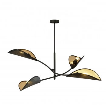 Emibig Lotus 4 lampa wisząca ruchomymi ramionami 4 x E14 1106/4 czarna z czarno - złotymi abażurami