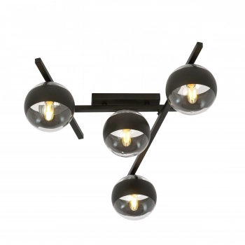 Emibig Lighting Smart 4 lampa sufitowa 4 x E14 czarna, klosze ruchome szklane stripe (transparentne z czarnym paskiem) 1