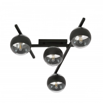 Emibig Lighting Smart 4 lampa sufitowa 4 x E14 czarna, klosze ruchome szklane stripe (transparentne z czarnym paskiem) 1105/4