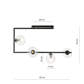 Soma 4 lampa sufitowa 4xE14 czarna, klosze transparentne 1289/4