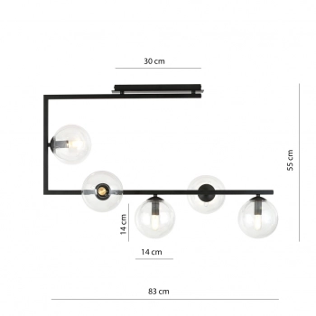 Soma 5 lampa sufitowa 5xE14 czarna, klosze transparentne 1289/5