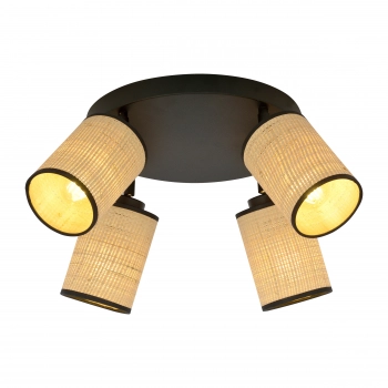 Emibig Yoga 4 lampa sufitowa reflektorowa 4 x E27 stelaż czarny, abażury rattanowe 1151/4PREM