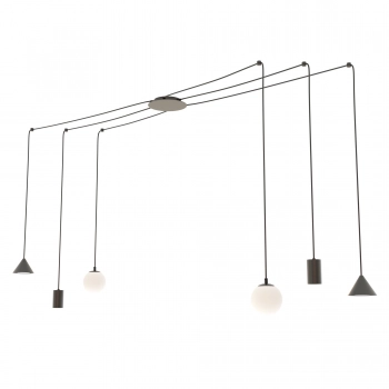Emibig Fuji 4 BL lampa wisząca pająk 2xGU10+2xE14+2xGX53 1349/6 czarna, klosze szklane opal