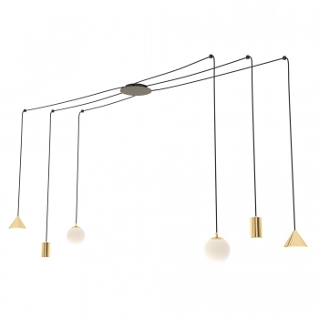 Emibig Fuji 4 GOLD lampa wisząca pająk 2xGU10+2xE14+2xGX53 1350/6 czarno-złota, klosze szklane opal