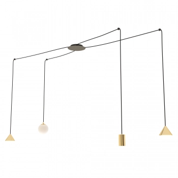 Emibig Fuji 4 GOLD lampa wisząca pająk GU10+E14+2xGX53 1350/4 czarno-zlota, klosze szklane opal