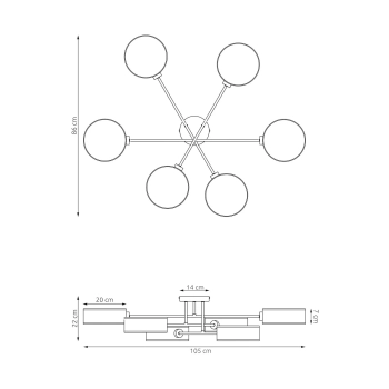 Maga 6 Gray lampa sufitowa 6xE14 1570/6 szara