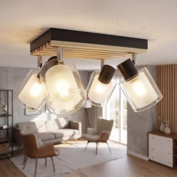 Lamel 4D lampa sufitowa 4xE14 czarna sosna
