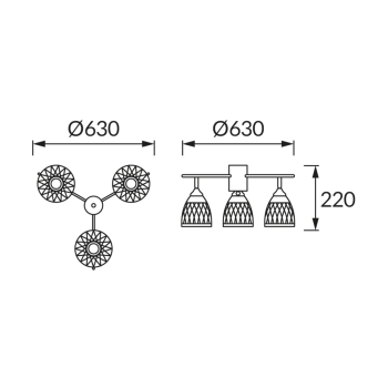 Loras 3Y lampa sufitowa 3xE27 czarna złota