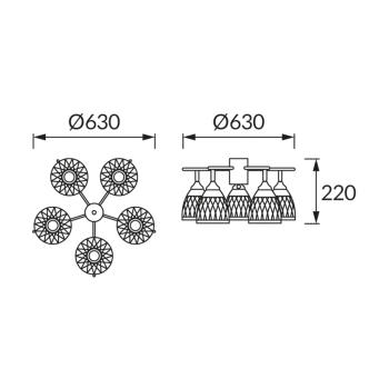 Loras 5Y lampa sufitowa 5xE27 czarna złota
