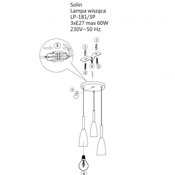 Solin 3 lampa wisząca 3xE27 czarno-złota LP-181/3P BK/GD