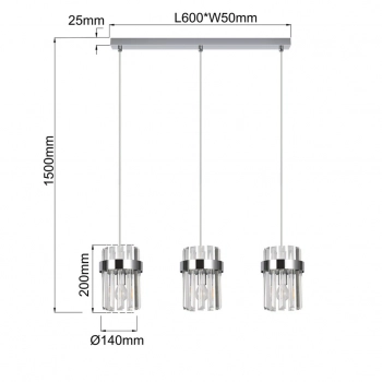 Vetro lampa wisząca 3xE14 chrom LP-2910/3L CH