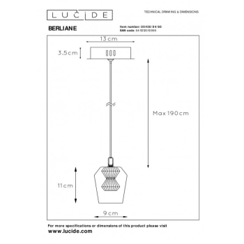 Berliane LED lampa wisząca 1x4W 150lm 2700K 00430/04/60