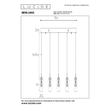 Berliane LED lampa wisząca 5x4W 5x200lm 2700K 00430/20/60