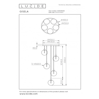 Gisela LED lampa wisząca 5x3,6W 5x356lm 2700K 13494/18/60