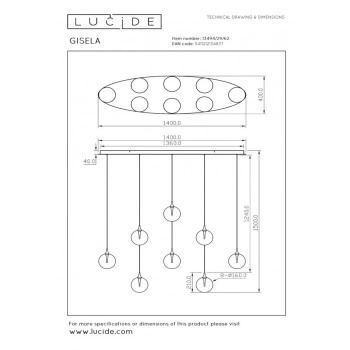 Gisela LED lampa wisząca 8x3,6W 8x346lm 2700K 13494/29/62