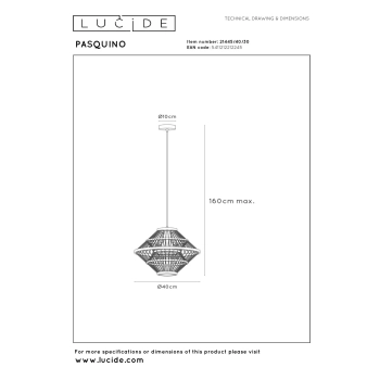 Pasquino lampa wisząca 1xE27 czarna 21445/40/30