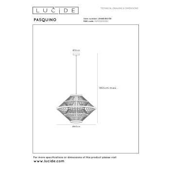Pasquino lampa wisząca 1xE27 czarna 21445/60/30