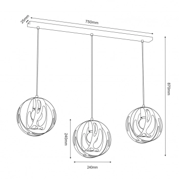 Agava lampa wisząca 3xE27 czarny mat