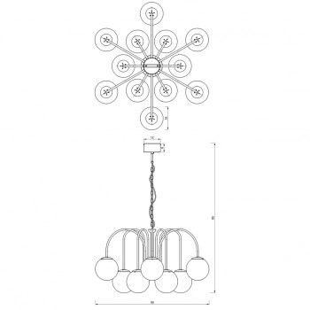 Cambridge lampa wisząca 12xE14 czarny mat, mosiądz szczotkowany