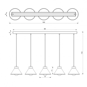 Demet lampa wisząca 5xE27 czarny mat, złoto mat