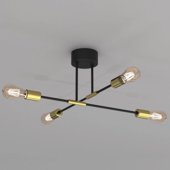 Flame lampa sufitowa 4xE27 czarny mat, złoto połysk