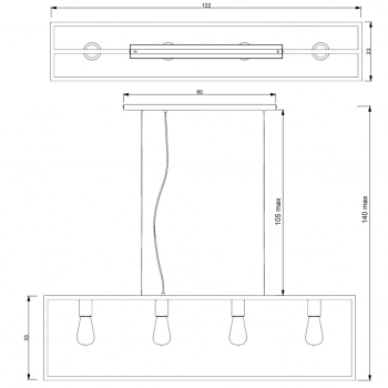 Frame lampa wisząca 4xE27 czarny mat, mosiądz antyczny - patyna