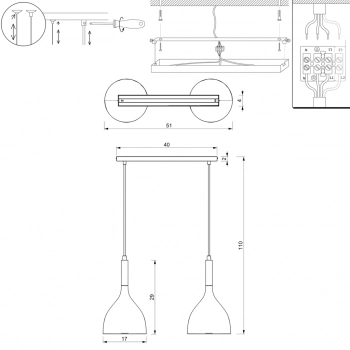 Noak lampa wisząca 2xE27 czarny mat, złoto mat