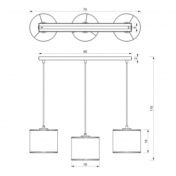 Rattan lampa wisząca 3xE27 czarny mat