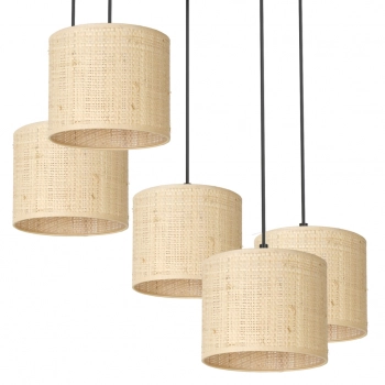 Rattan lampa wisząca 5xE27 czarny mat