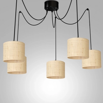 Spindel Rattan lampa wisząca 5xE27 czarny mat