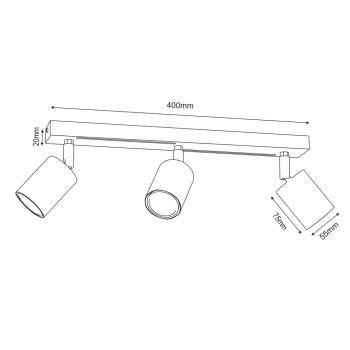 Striper lampa sufitowa, spot 3xGU10 ciemny szary struktura drobna, chrom