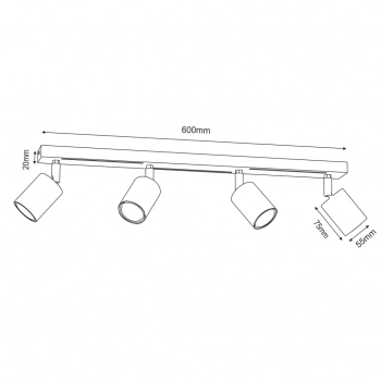 Striper lampa sufitowa, spot 4xGU10 ciemny szary struktura drobna, chrom